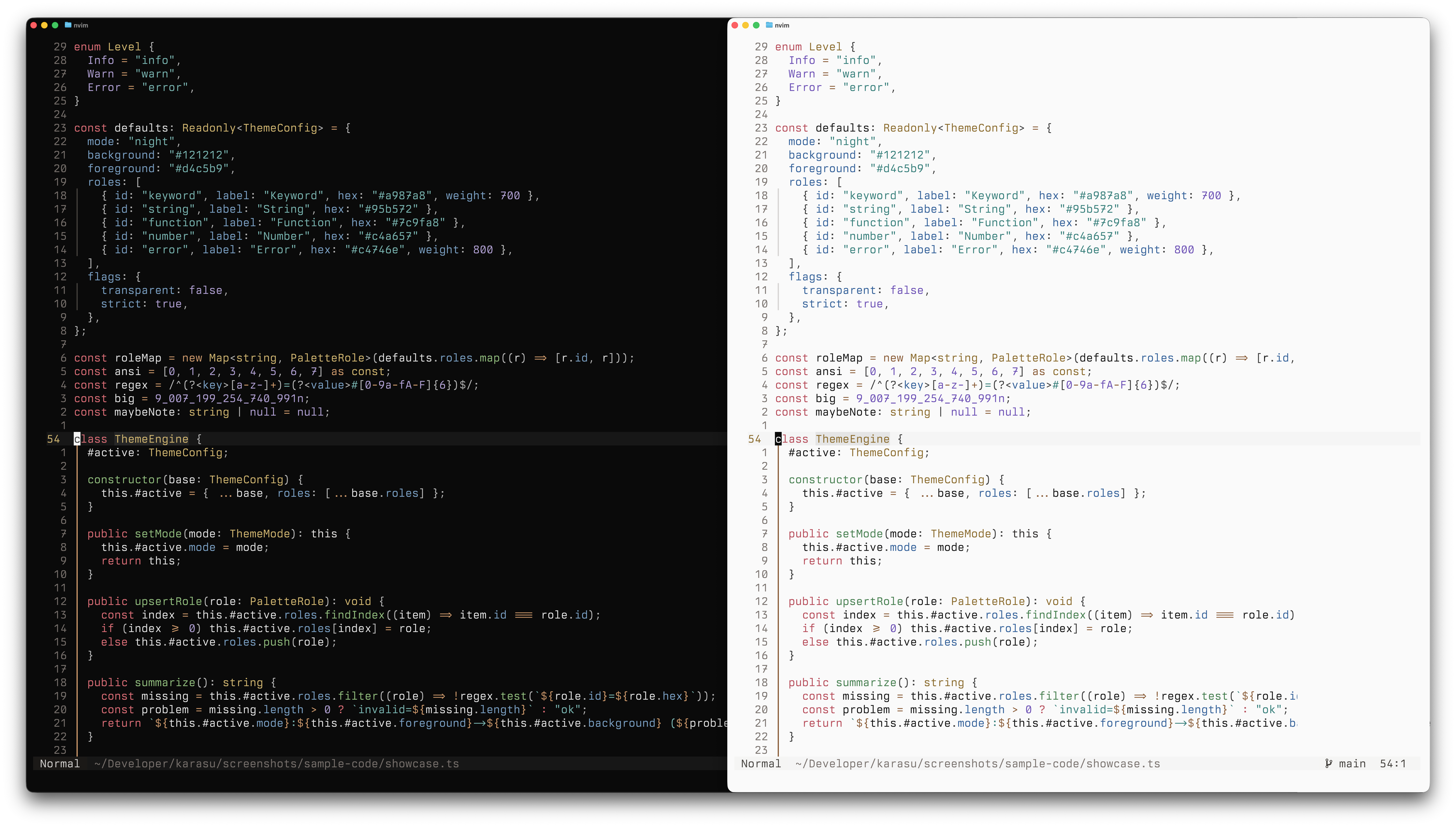 Karasu Night theme in Neovim